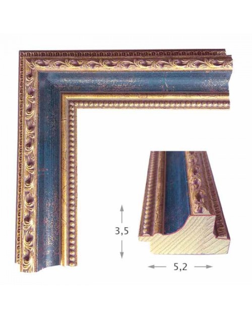 Κορνίζα ξύλινη 5,2 εκ. μπλε με χρυσό τριπλό σκάλισμα 345-09